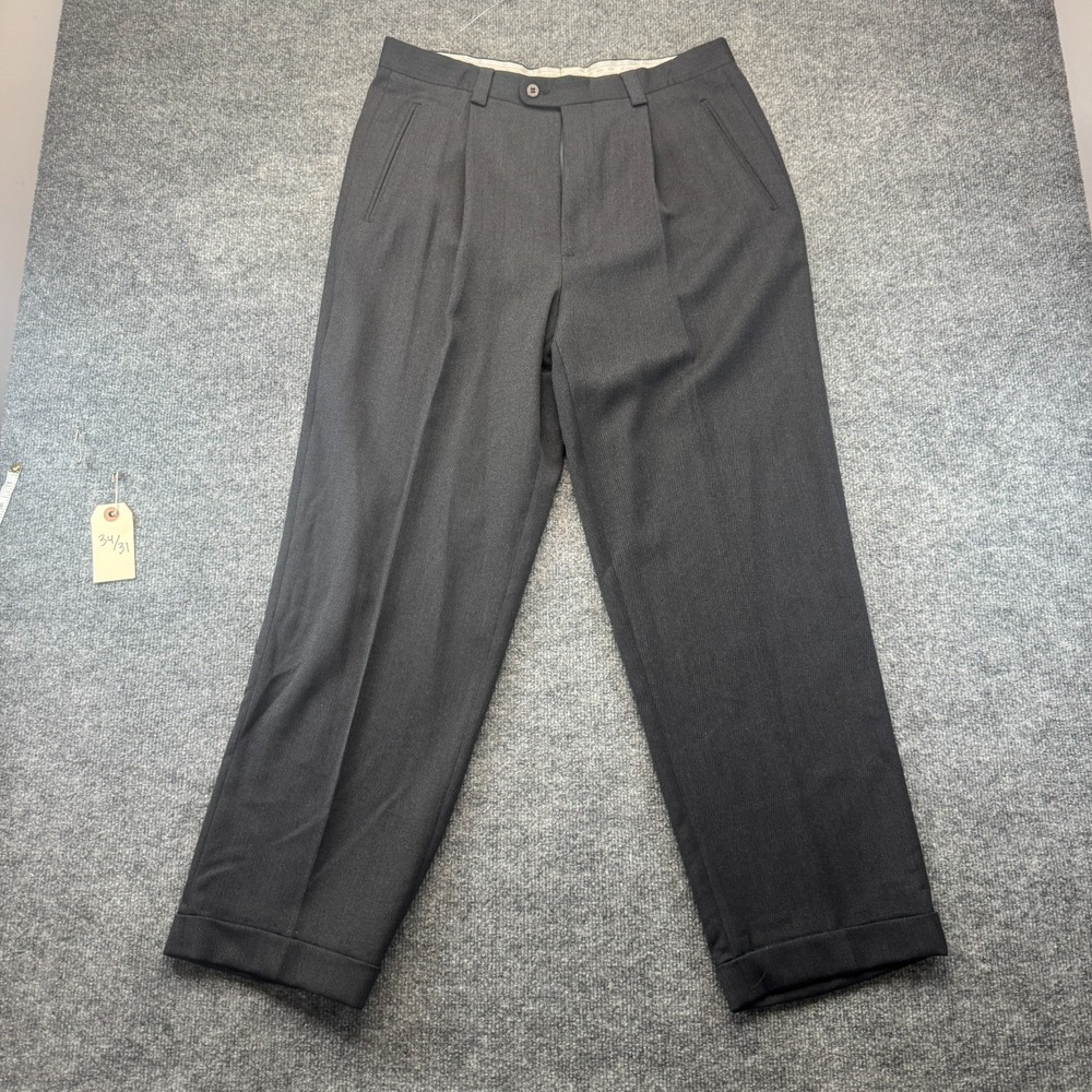 Zanella Dress Pants Mens 33 Black Pleated Professional Business Straight Leg